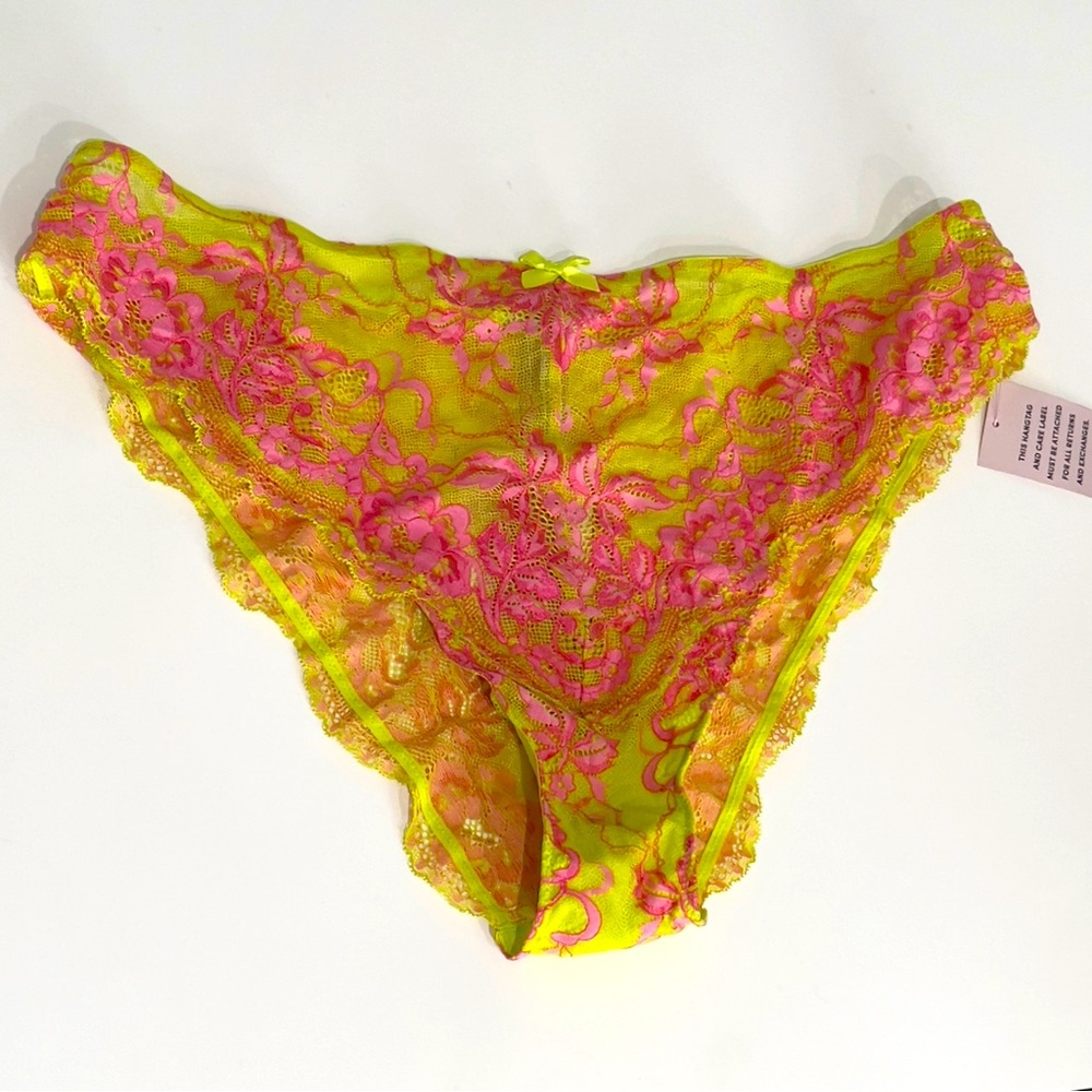 NWT Savage X Fenty Rihanna Neon Pink Floral Lace Sheer Mesh Panties Lingerie 3X